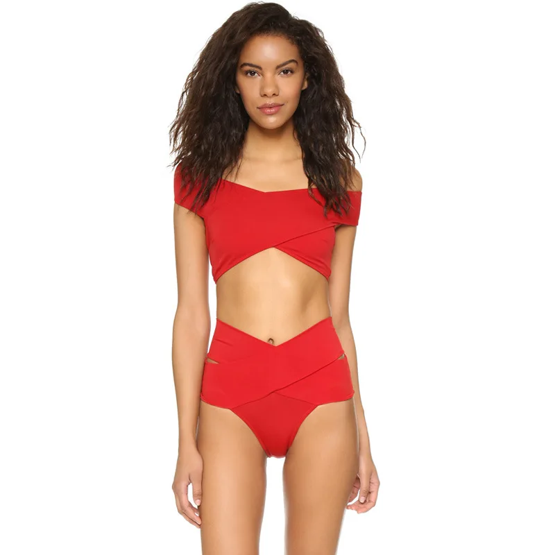 Женский винтажный купальник с открытыми плечами розовое однотонное Черное