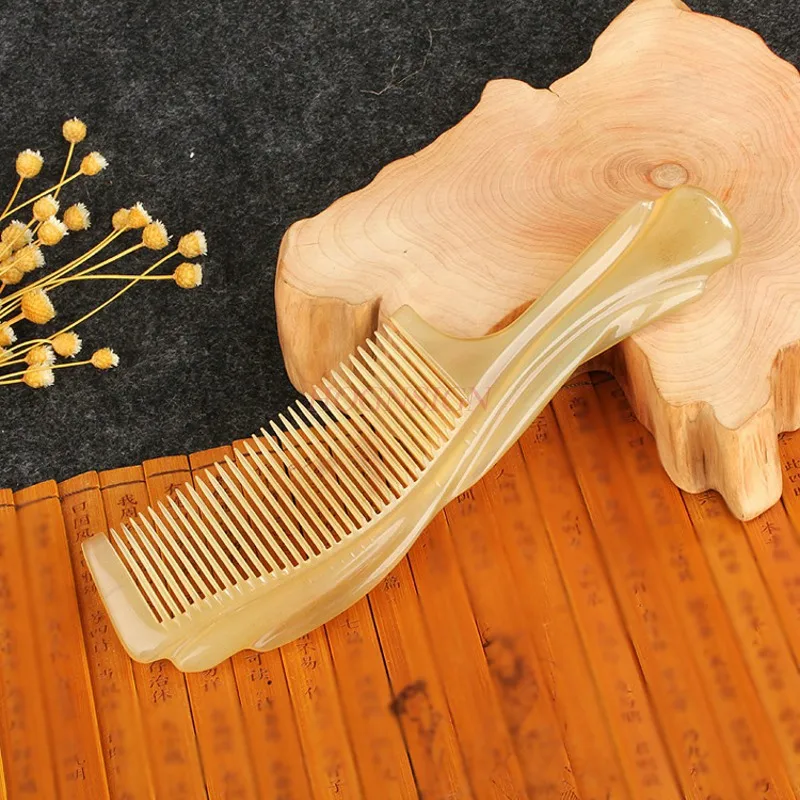 Anti Static Hair Loss Horn Comb Carved Pure Authentic Natural Long Large Home Combs Massage Birthday Gift High Grade Supplies