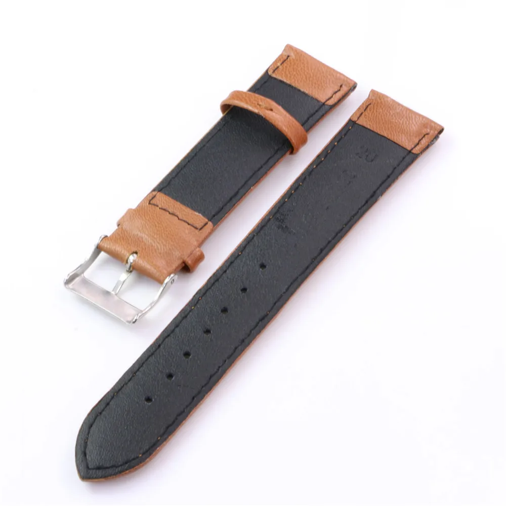 

Way Deng - Women Men Soft Plain Light Brown Genuine Leather Watchband Black Back Watch Band Replacement 20mm 22mm Strap - Y170