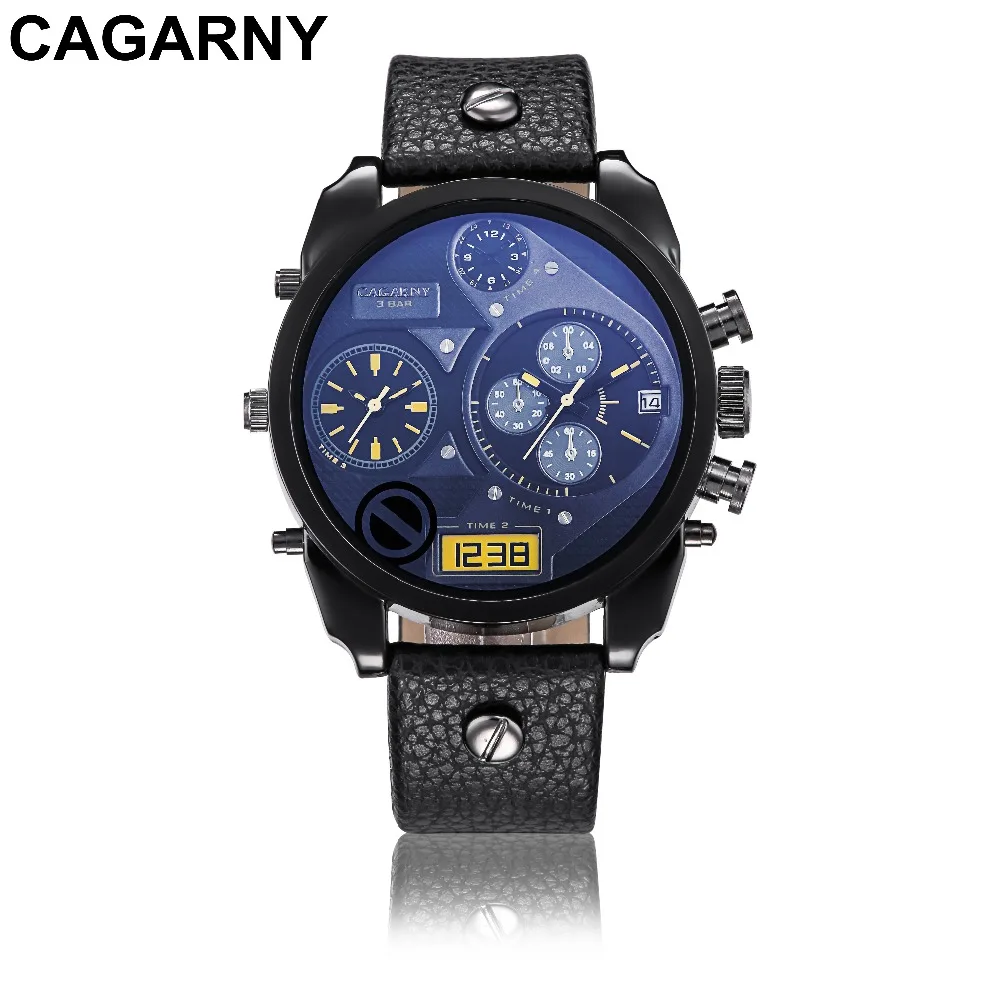 Элитный бренд CAGARNY Для мужчин часы montre кожаный ремешок кварцевые reloj hombre военные