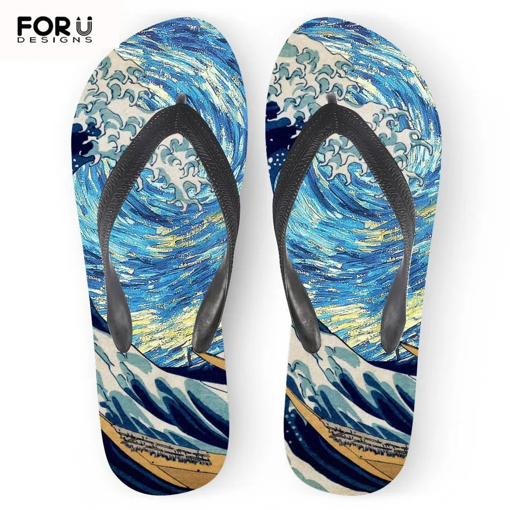 FORUDESIGNS/женские шлепанцы на плоской подошве с рисунком звездной ночи волнистым