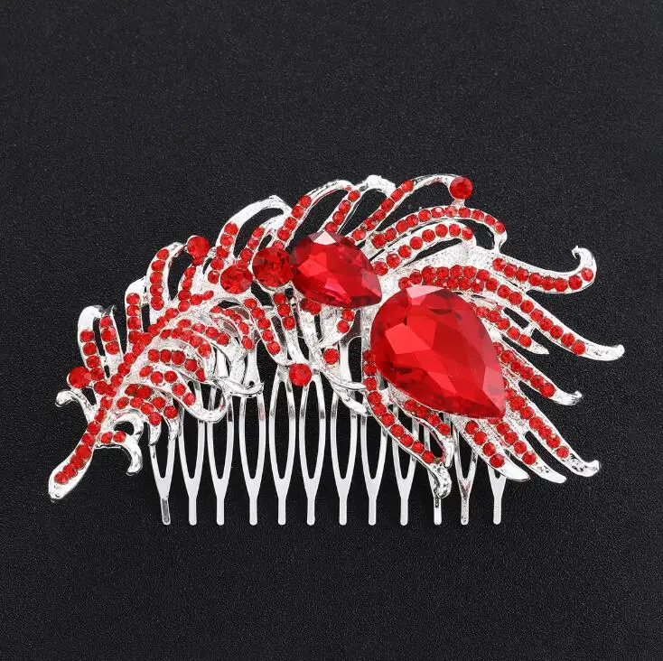 Red KMVEXO, зеленый, красный кристалл, свадебные украшения для волос, Модный свадебный гребень для волос для женщин и девушек, головной убор, декоративные шпильки - Окраска металла: Red