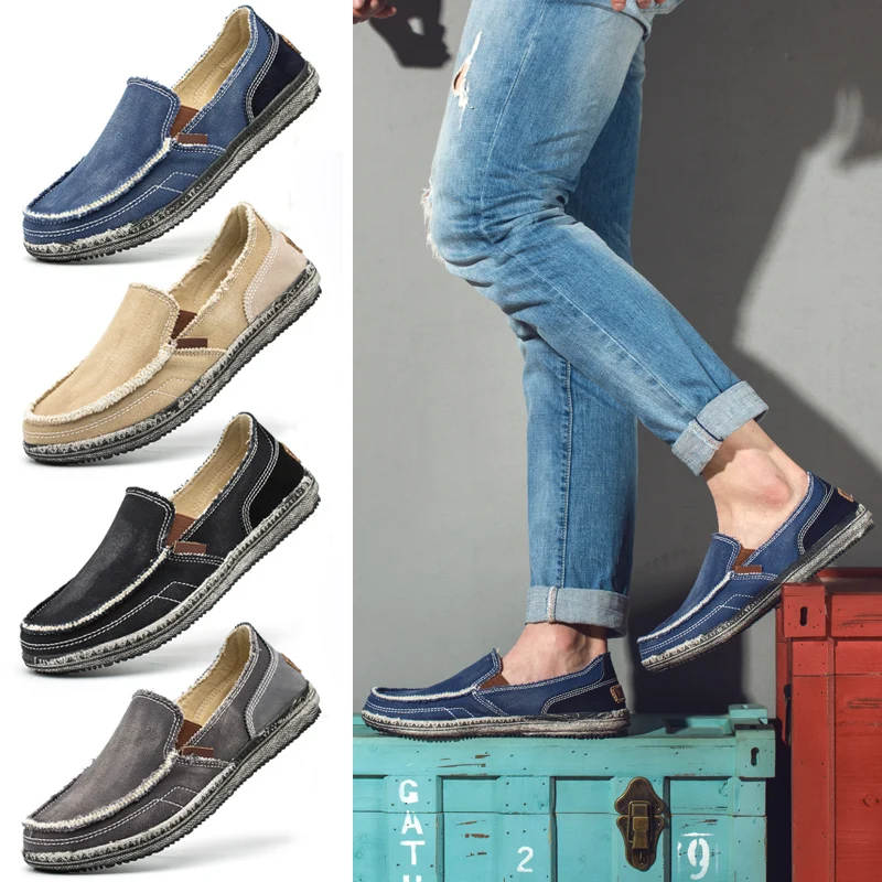 2018 New Men's Loafers Moccasins Men Canvas Shoes Fashion Summer Light Slip On Driving Black Blue Grey Yellow | Обувь