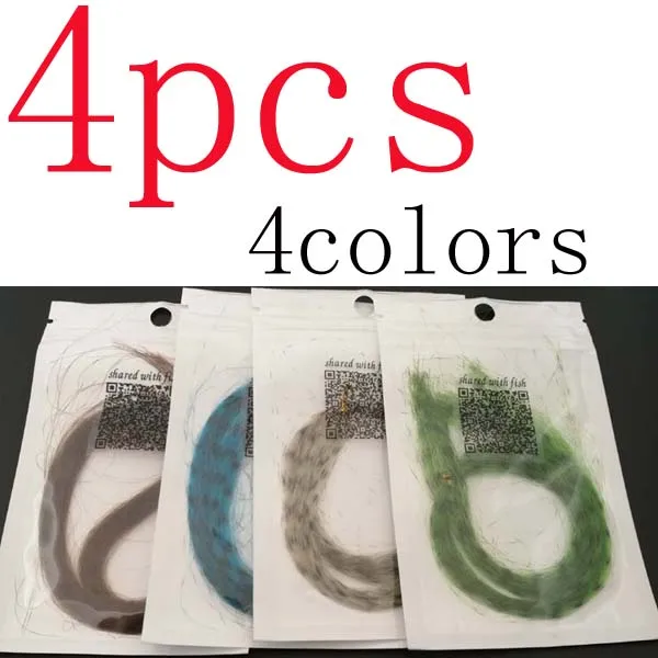 4pcs 4 шт Ассорти цветов синтетического волокна Гризли/волокна материал для вязания мушек Buck Tail Streamers соленой воды мух синий зеленый коричневый серый - Цвет: 4pcs