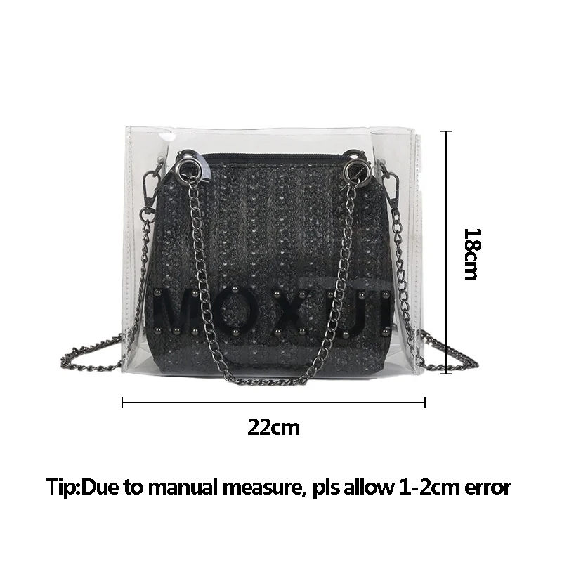 

New Fashion Composite Women Straw Bag INS Popular Female Summer Beach Handbag Lady Travel Casual Transparent Shoulder Bag SS3350