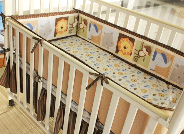 

5pcs Embroidery baby bedding sets, protector de cuna Baby Cot Bedding Sets For Cot,Baby Bumper Set ,include (4bumper+bed cover)