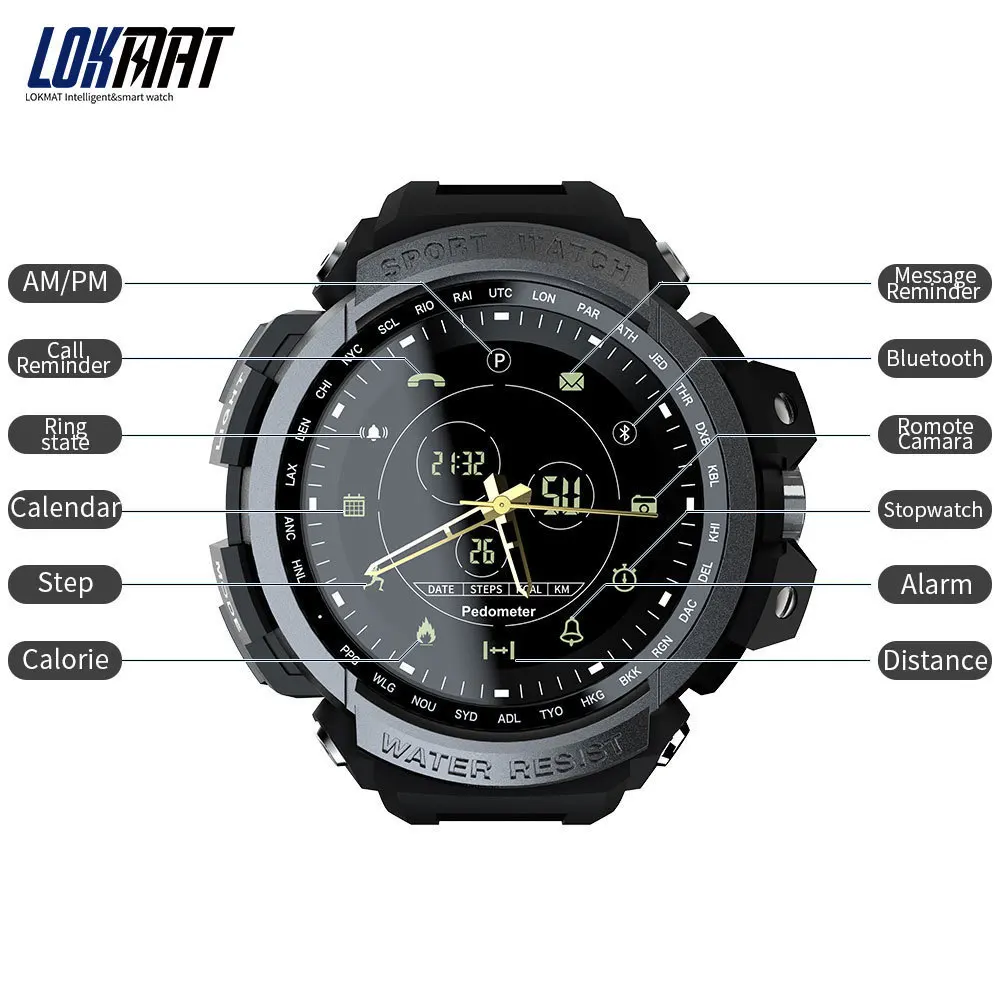 LOKMAT SmartWatch Спорт Шагомер Bluetooth 50 м водостойкая информация Напоминание Цифровой