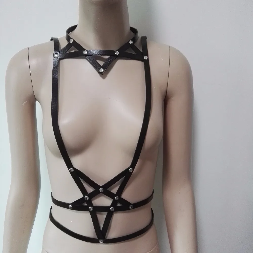 Женская сексуальная портупея в стиле панк кожаный бондаж ручной работы