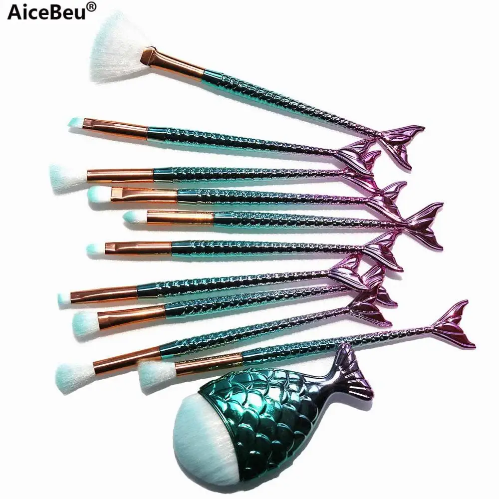 11pcs AiceBeu Pro Русалка кисти для макияжа основа для бровей подводка для глаз Румяна косметическая пудра консилер набор кистей для макияжа maquillaje - Handle Color: 11pcs
