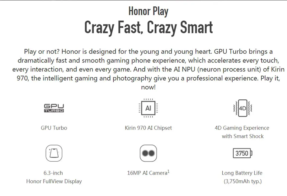 6," Глобальная прошивка Honor Play мобильный телефон 6 ГБ ОЗУ 64 Гб ПЗУ 2340x1080 Восьмиядерный 3750 мАч аккумулятор 4G LTE Android 8,1 смартфон