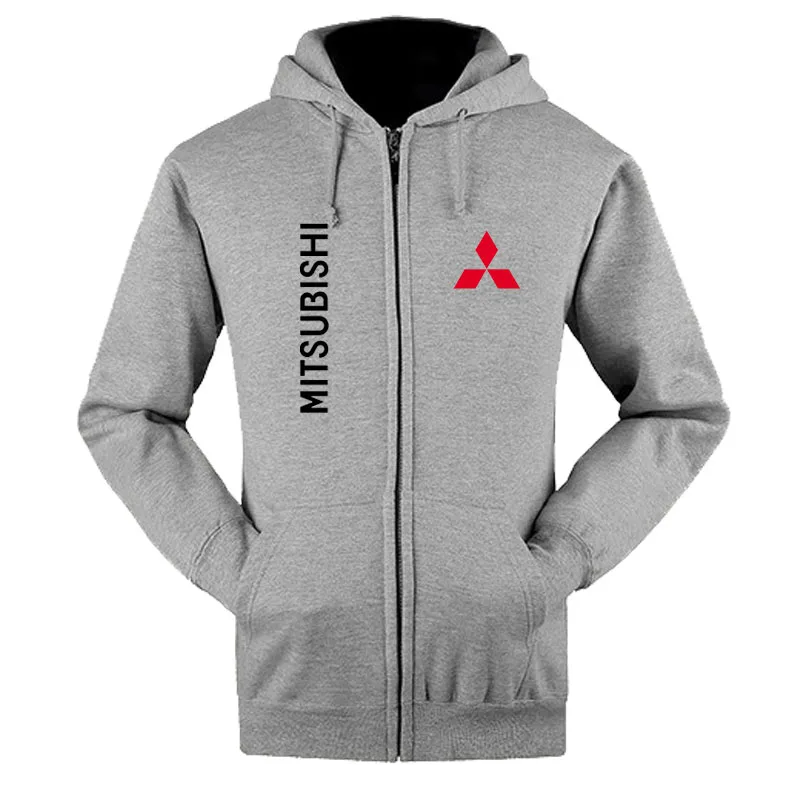 Зимние флисовые толстовки с капюшоном на молнии логотипом Mitsubishi|Мужские и