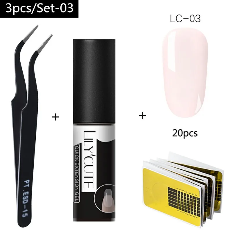 3pcsSet03 LILYCUTE 20 мл Быстрое расширение поли УФ-гель розовый белый металл с прозрачными кристаллами светодиодный акриловый строительный гель для ногтей - Цвет: 3pcsSet03