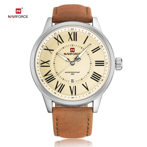 S Y BN NAVIFORCE мужские часы Топ люксовый бренд Мужская мода простой кожаный ремешок кварцевые часы повседневные Бизнес водонепроницаемые наручные часы - Цвет: S Y BN