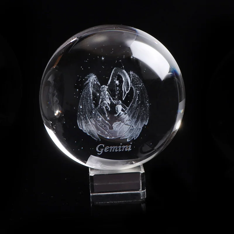 ball with crystal ba 3D миниатюрные Близнецы созвездия шары Искусственный кристалл стекло волшебный Зодиак Глобус подарок для украшения дома специальный орнамент - Цвет: ball with crystal ba