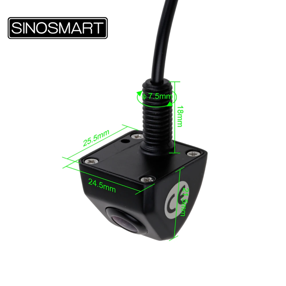 SINOSMART Universal Parking Reversing Backup Camera for Car Vehicle Stainless Metal Chrome Black Small Size