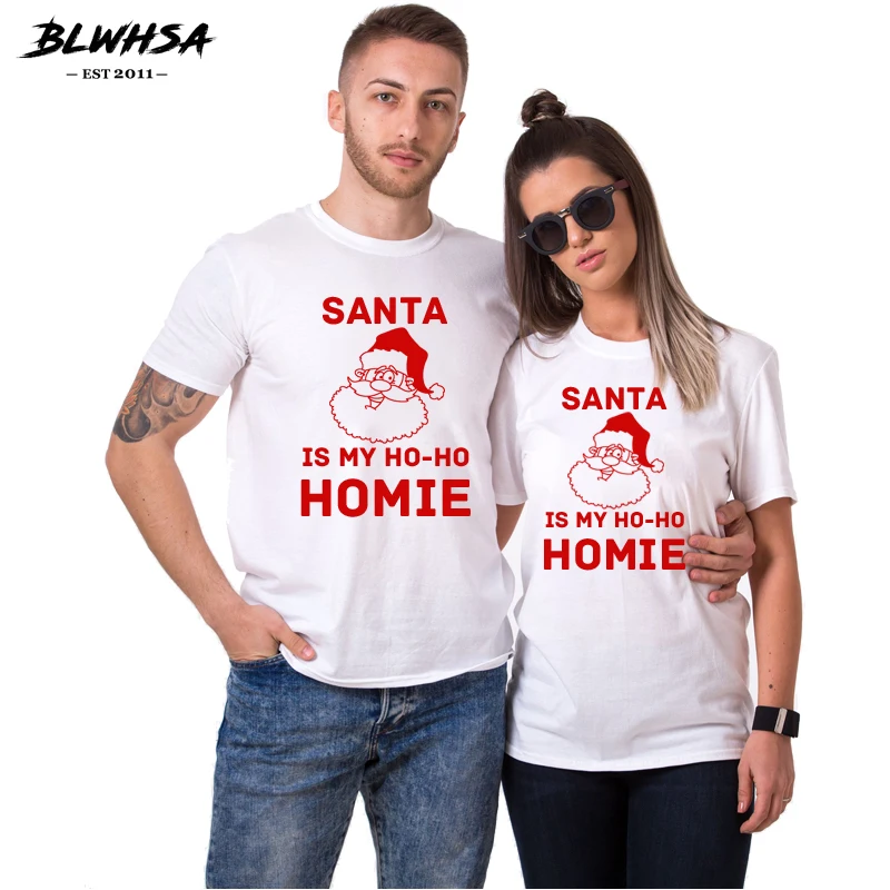 BLWHSA Lovers Couple Santa Is My Ho Homie Women T Shirts Printing Christmas Shirt Men T-Shirt Clothing | Женская одежда