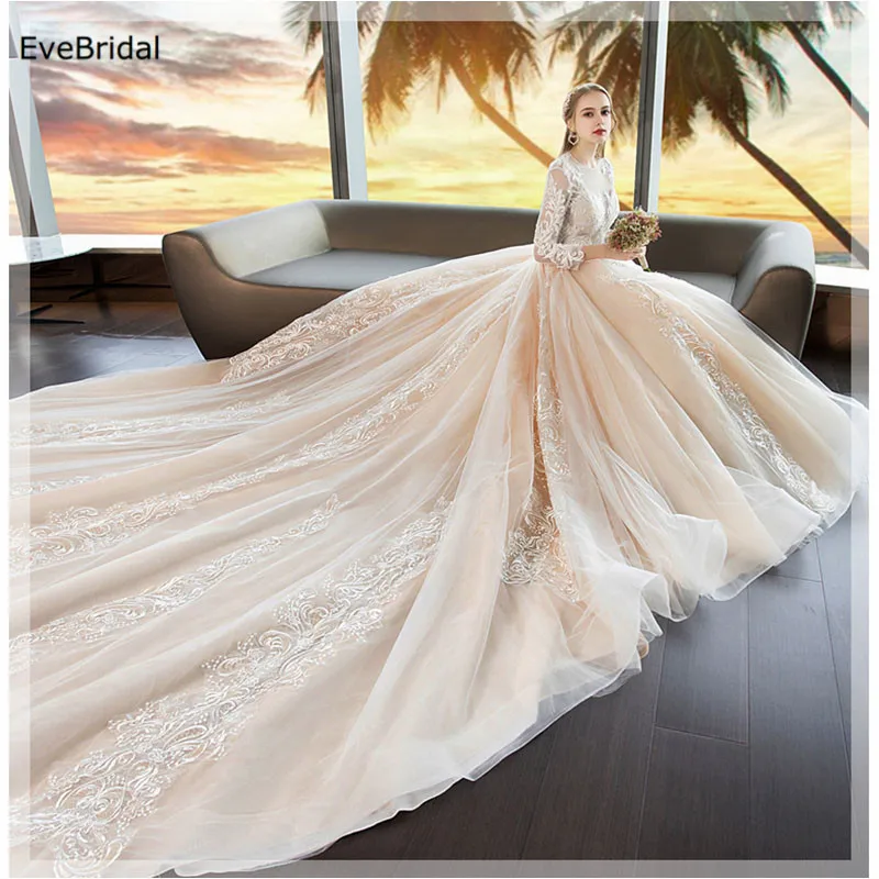 

Роскошное Свадебное платье EveBridal с аппликацией, трапециевидной формы, овальным вырезом, рукавом 3/4, длиной до пола, со шлейфом