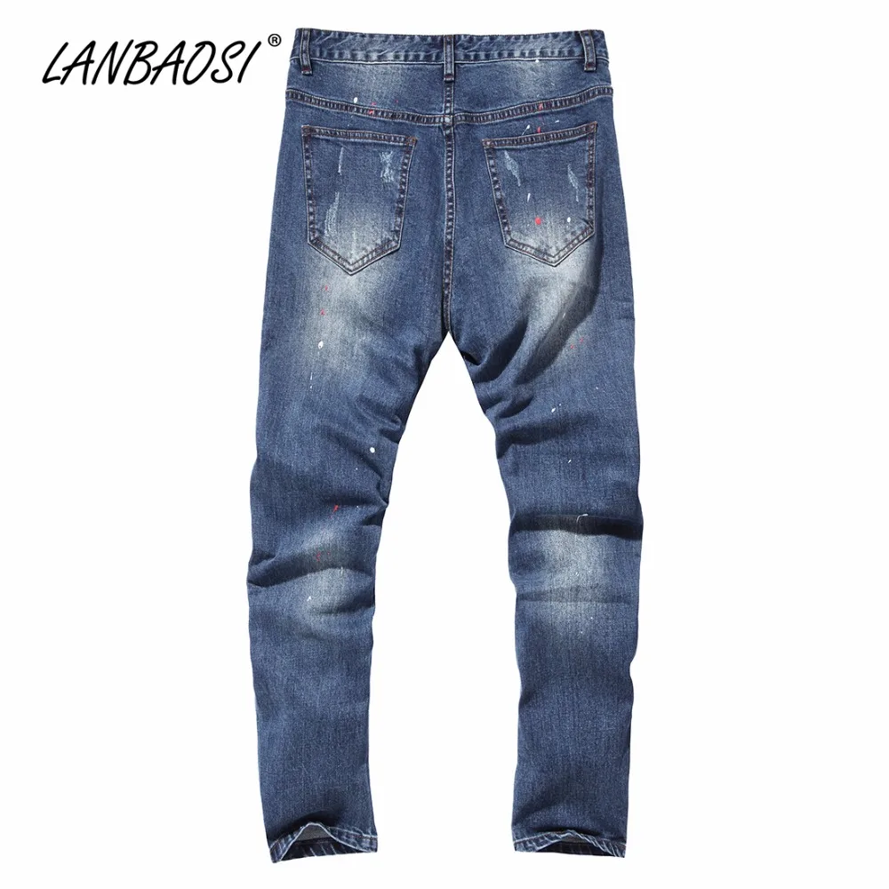 Джинсы LANBAOSI мужские повседневные с дырками прямые ковбойские модные|men jeans