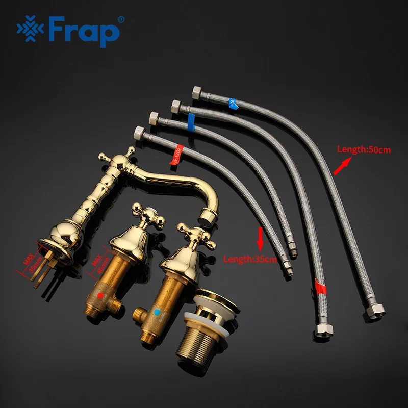 Frap 3 шт. позолоченный латунный Смеситель для ванной комнаты смеситель раковины