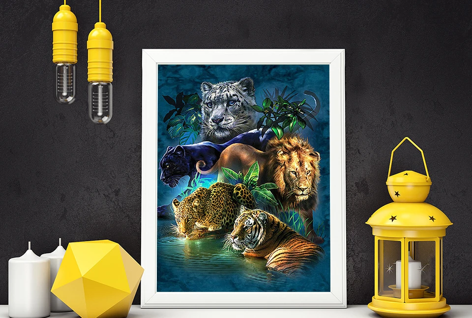 Полностью 5D Diy Daimond картина "Лев и тигр и леопард" 3D алмазная живопись круглые стразы Алмазная вышивка