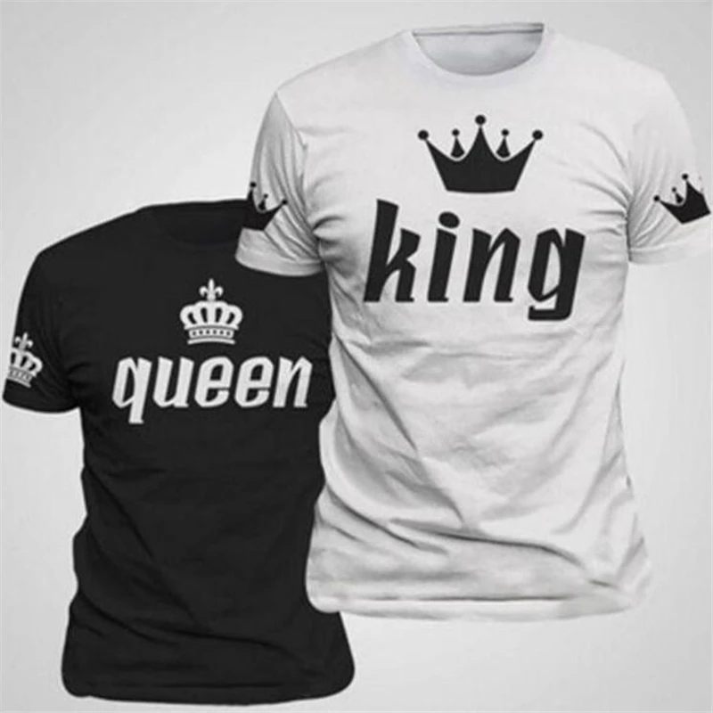 Женская футболка с принтом короны King Queen Повседневная круглым вырезом лето 2019 |