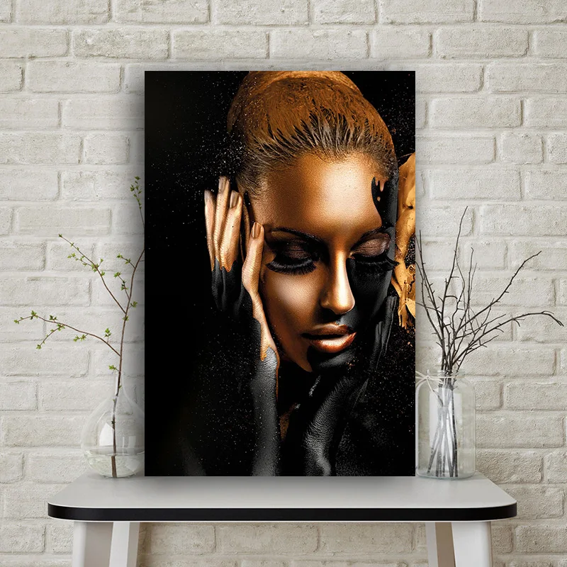 

Black Gold Nude African Art Woman Wall Art Canvas Painting Cuadros Poster and Prints Living Room Wall Pictures Unfarmed