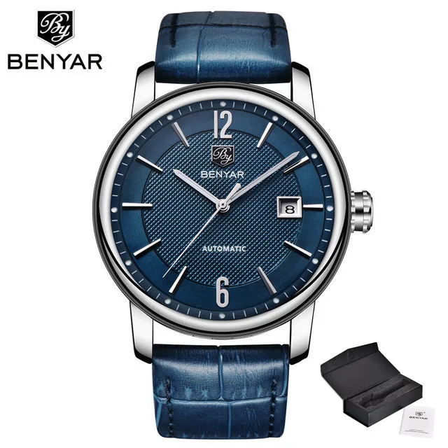 L-silver blue BENYAR брендовые роскошные новые деловые мужские автоматические механические часы водонепроницаемые наручные часы из нержавеющей стали Relogio Masculino - Цвет: L-silver blue