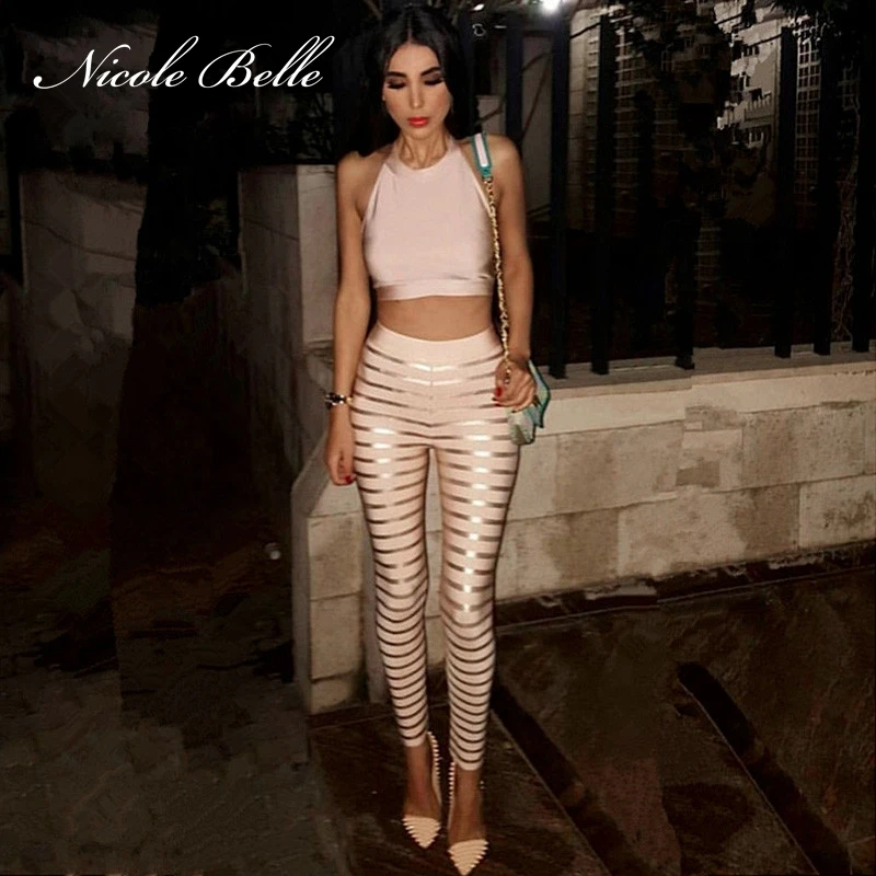 2019 модные штаны в полоску с золотым и серебряным маслом вечерние бандажные топы