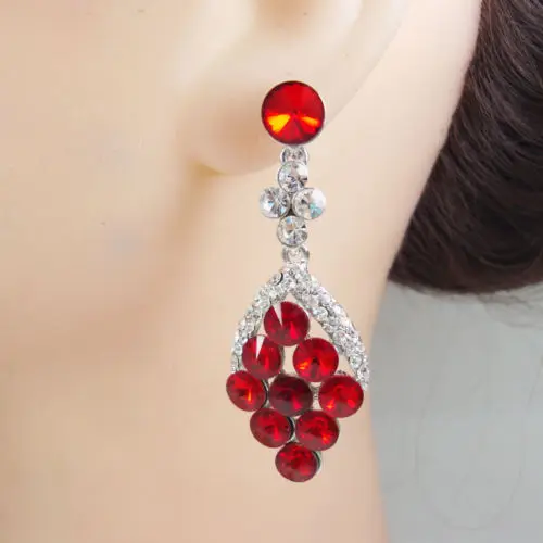 Red Austrian Crystal Grape Earrings Woman Jewelry Silver Tone gifts