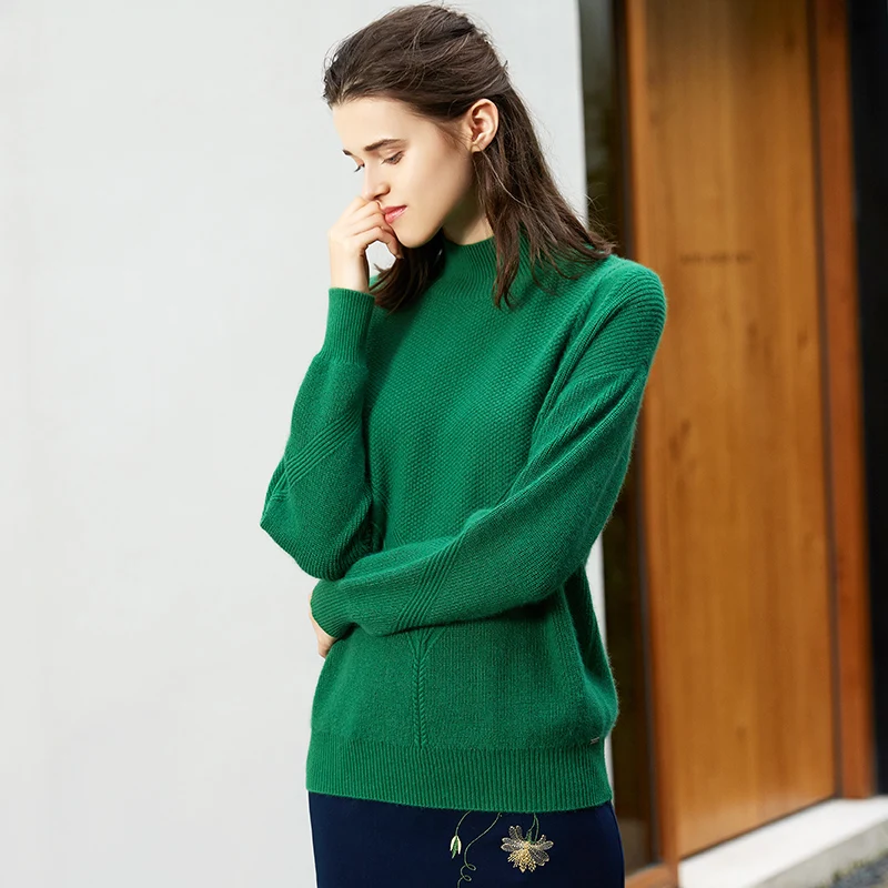 

ZHIlI 2018 New Autumn Winter Sante Green Pullover Cashmere Sweater