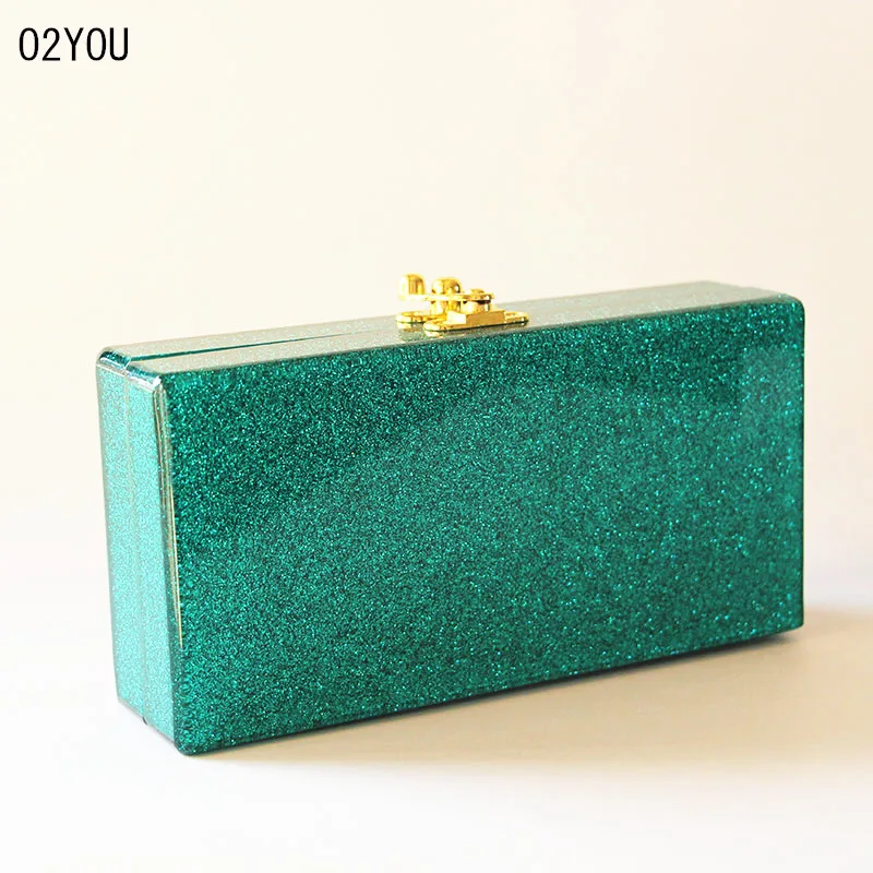 Зеленые блестящие акриловые вечерние женские сумки мессенджеры клатч