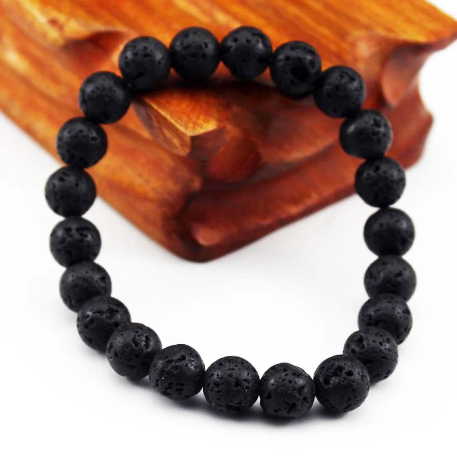 AA Lava Stone Чакра браслет из бисера для мужчин 8 мм натуральный камень Лава Рок тигровый глаз черный ониксовый матовый бусины из лечебных камней стрейч Шарм Йога женщин ювелирные изделия - Окраска металла: AA Lava Stone