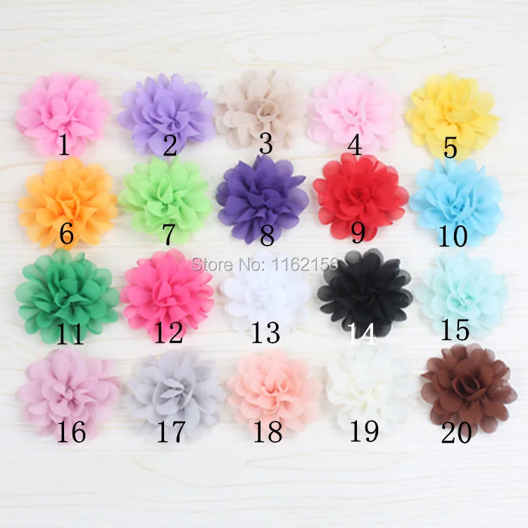 Оптовая продажа мини цветок из шифона ткани 2 дюйма без заколок для волос один