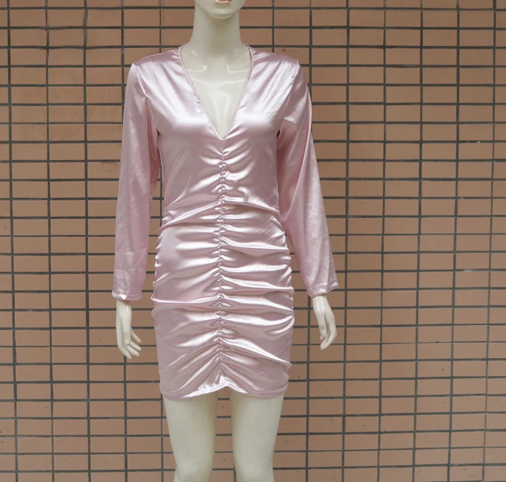 Женское платье с длинным рукавом Клубное платье-футляр из сатина розового цвета