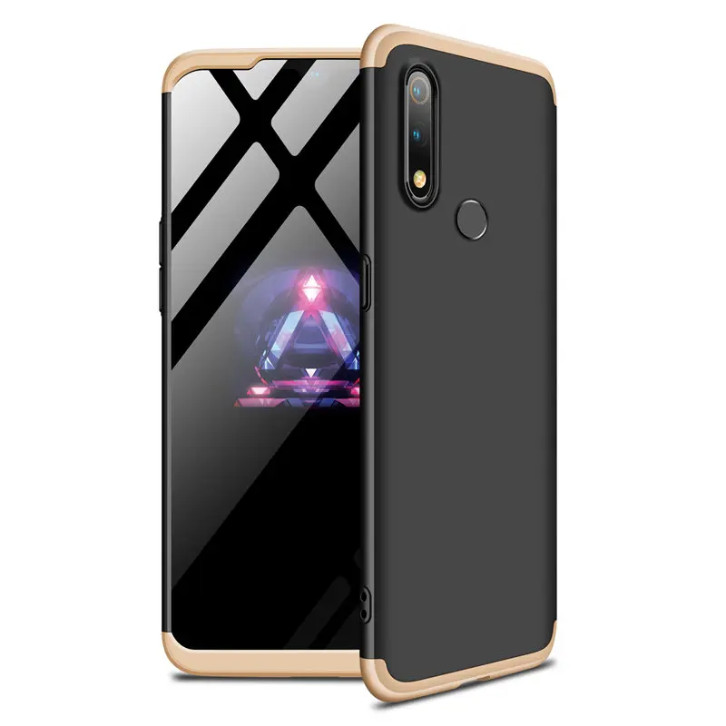 Black and Gold 360 чехол с полной защитой для OPPO Realme 3 чехол из жесткого поликарбоната 3 в 1 Тонкая матовая задняя крышка для Realme 5 Pro Чехол Для Телефона - Цвет: Black and Gold