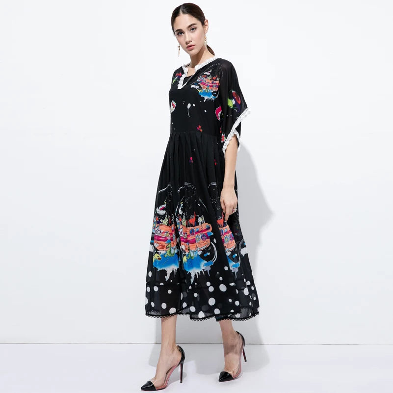 Женское модельное платье макси черное дизайнерское свободное винтажное длинное