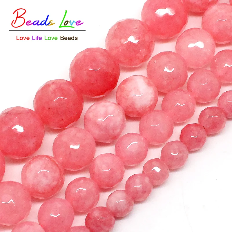 Оптовая продажа граненый розовый камень Круглые бусины для изготовления
