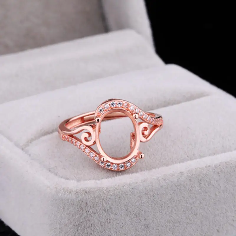 Sterling Silver 925 Women Engagement Wedding Ring 9x11mm Oval Cabochon Semi Mount Cubic Zirconia CZ Setting | Украшения и