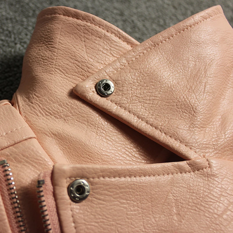 2017 New Fashion Female Biker Motorcycle Cropped Leather Jacket Women Pink Red Black Blue Brown Yellow