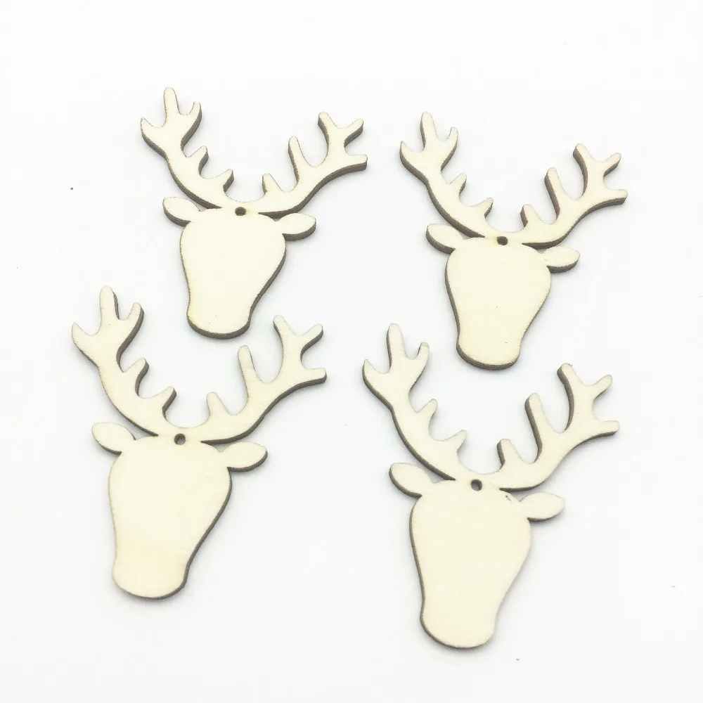 

10 шт., деревянные рождественские украшения в виде головы оленя, 50 х44 мм