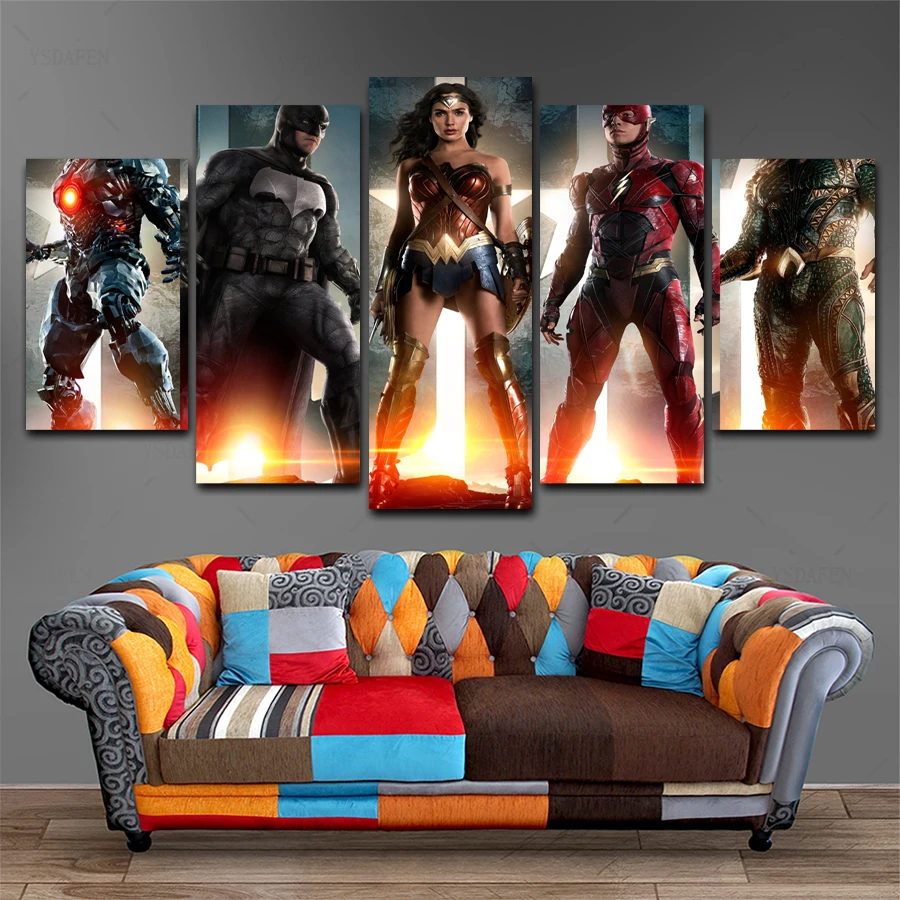 Дропшиппинг HD 5 Панель Холст Искусство JL Лига Справедливости члены фильма 2