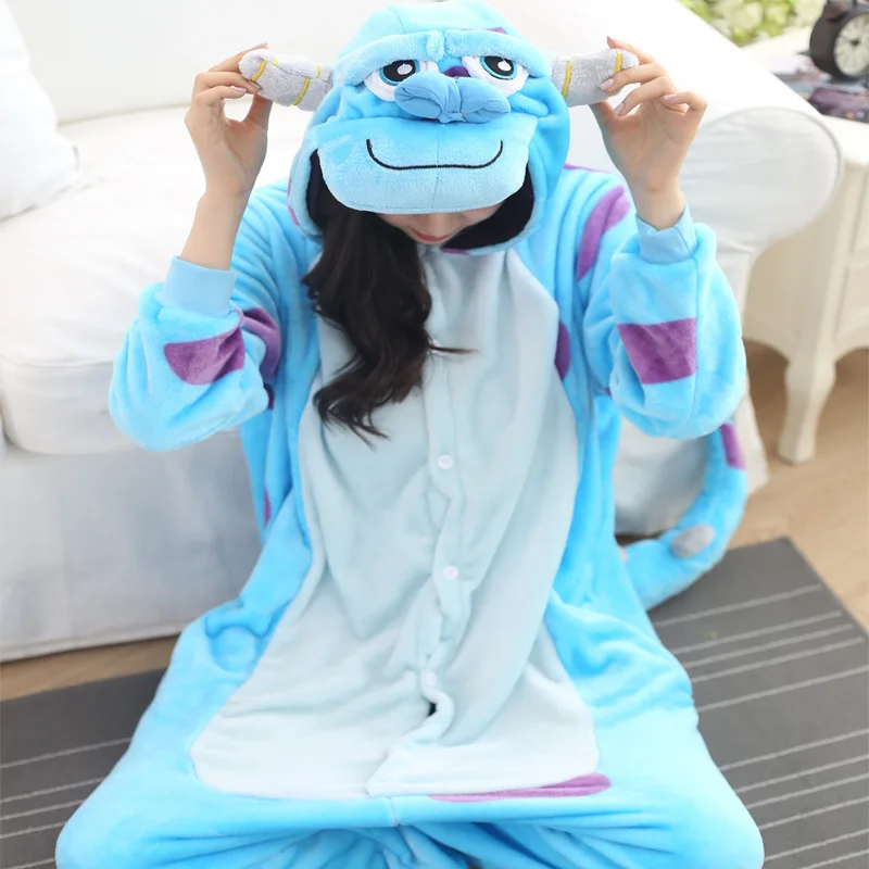 

Adult Kigurumi Onesie Anime Women Costume Monster Halloween Cosplay Cartoon Animal Sleepwear Winter Warm Flannel Hooded Pajama