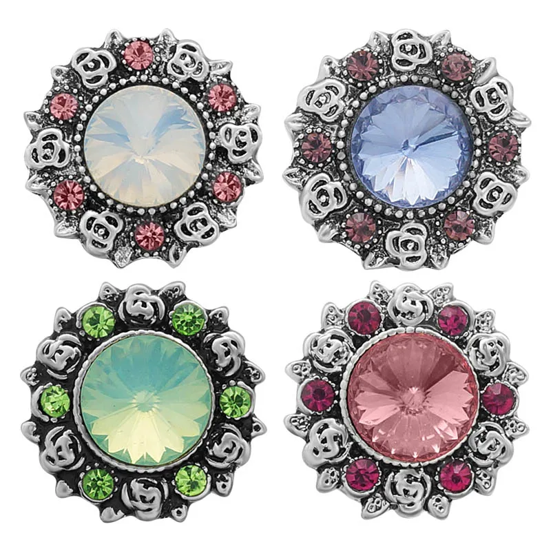 

New KZ1336 Beauty Colorful Rhinestone Flowers 18MM Metal charm snap buttons for DIY charm snap bracelet jewelry wholesale
