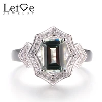 LeiGe Jewelry Natural Green Amethyst Rings Engagement Rings Emerald Cut Ring 925 Sterling Silver Fine Jewelry Women's Gifts