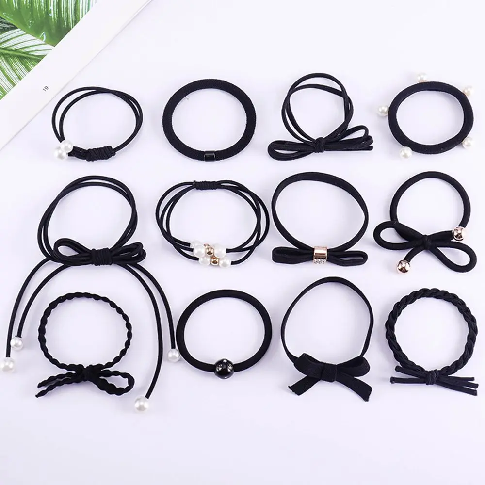 

12 pcs High Elastic Hair Bands Solid Pearl Stretch Hair Ties For Women Girls Ponytail Holder Hair Accessories Hair Ropes