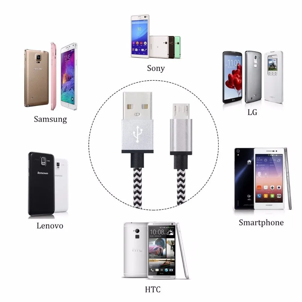 Универсальный плетеный провод Micro USB кабель для синхронизации нейлоновых