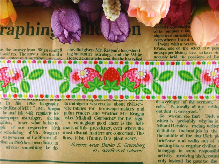 15080616 1'' (25mm) 50 yards strawberry flowers printed grosgrain ribbons cartoon ribbon hair accessories tape | Дом и сад