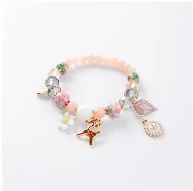 Bohemian style small fresh flower powder crystal stone fawn pearl crown creative beaded bracelet | Украшения и аксессуары