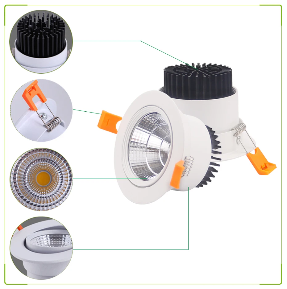 Super Bright Recessed LED Dimmable Downlight COB 5W 7W 10W 15W 20W 24W LED Spot light LED Decoration Ceiling Lamp AC85-265V