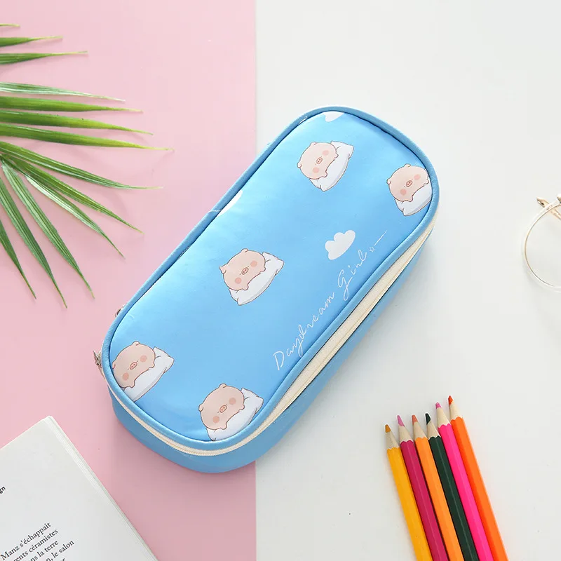 Синий Kawaii Porket Карандаш Чехол с мультипликационным принтом из искусственной кожи Большие Ёмкость пенал для карандашей Карандаш Чехол студентческой ручки сумка, школьные принадлежности канцелярские товары - Цвет: Синий